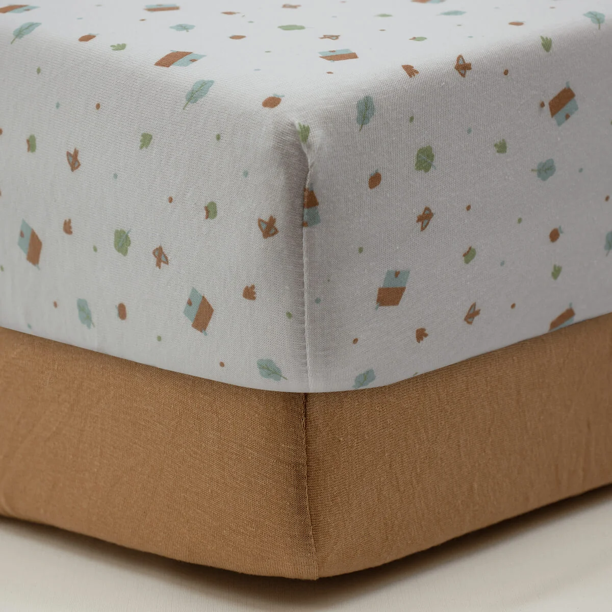 Drap-housse 60x120 cm - Lot de 2 - Coton Petites Maisons / Noix de Pécan
