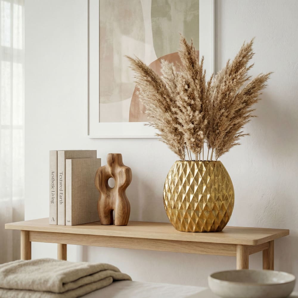 Vase Table 33,5cm Aluminium Design Alu Vase À Fleurs Déco Maison Rond Fait Main Or
