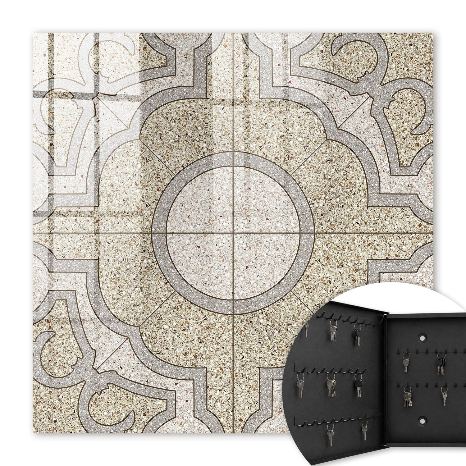 Armoire À Clés - (30 Cm X 30 Cm) - Boîte À Clés Murale - Coffret De Rangement Pour Clés - Couleur Noire - Ouverture Vers La Gauche - Pour Maison Et Bureau - Mosaïque Élégante