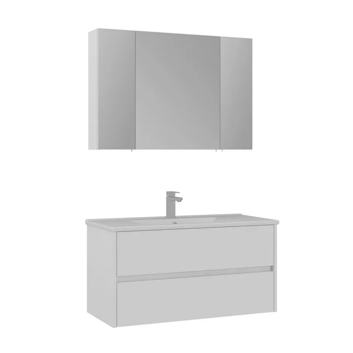 Meuble Avec Simple Vasque Et Miroir "side 100 V3" - 100 X 16 X 52 Cm - Matte White
