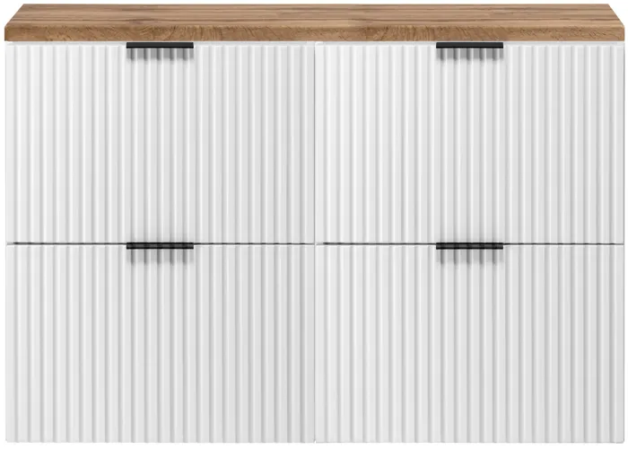 Meuble sous vasque à suspendre FLOW blanc avec le plan chêne wotan 120 cm