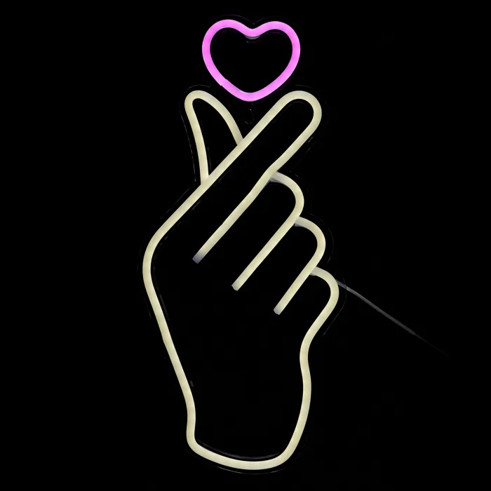 Lampe - HOME DECO FACTORY - Signe Coeur - LED - Effet Néon - Jaune et Rose
