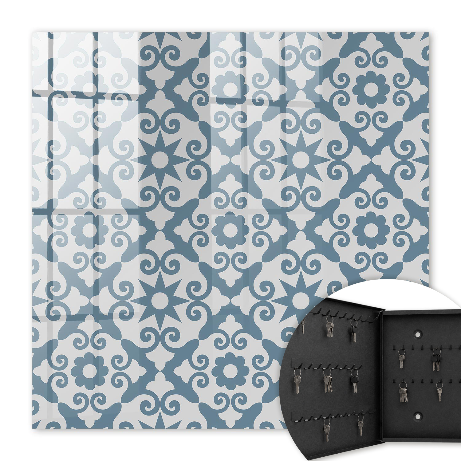 Armoire À Clés - (30 Cm X 30 Cm) - Boîte À Clés Murale - Coffret De Rangement Pour Clés - Couleur Noire - Ouverture Vers La Gauche - Pour Maison Et Bureau - Élégance Géométrique