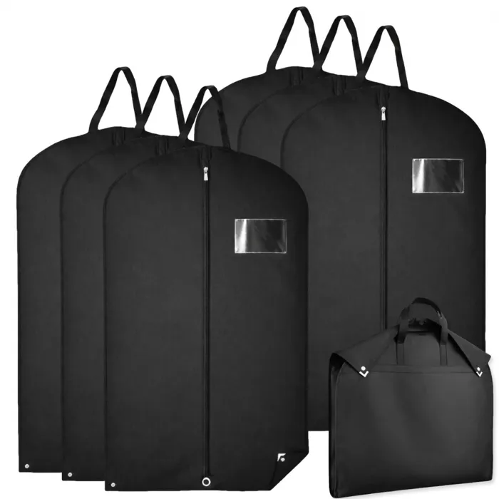 Lot de 6 housses pour vêtements à suspendre, premium pliable avec fenêtre transparente - 60 x 120 cm - Noir - Vivezen
