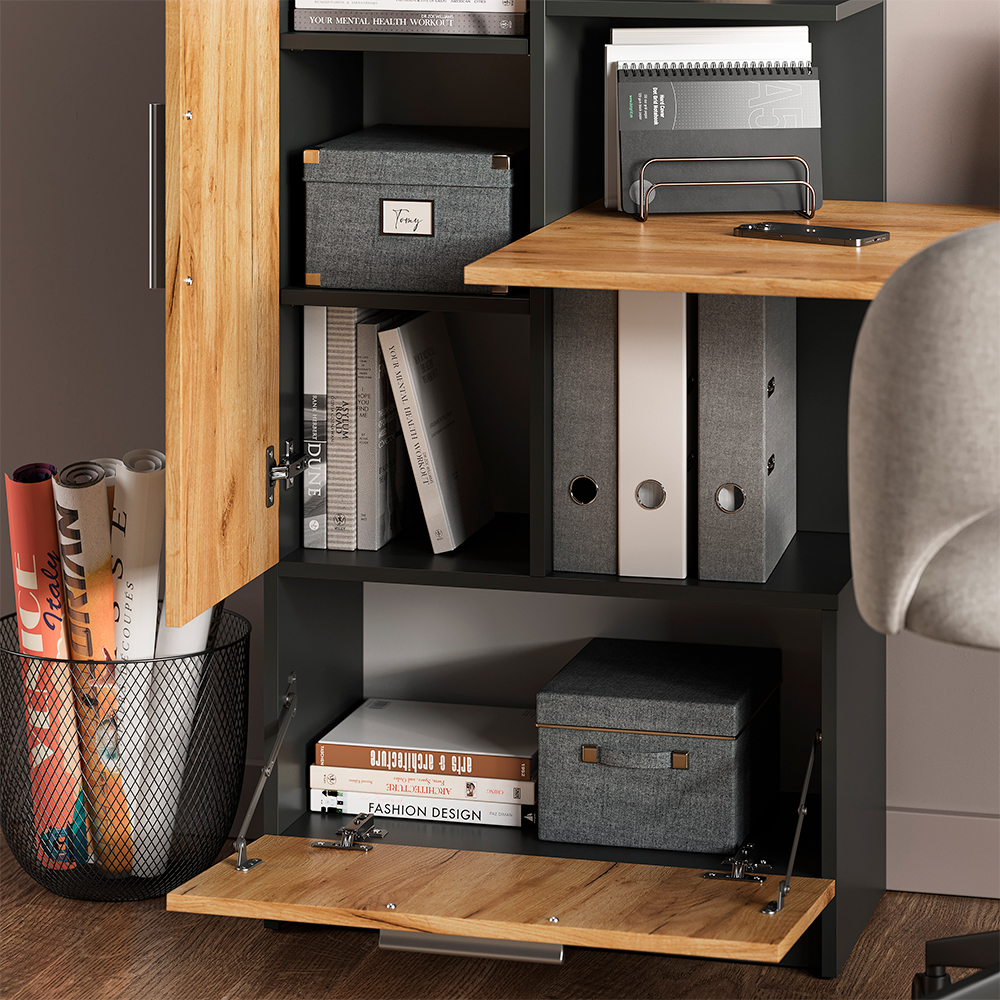 Bureau Tomy, Anthracite/chêne De Force Doré, 150x59cm Lot De 2, Vicco