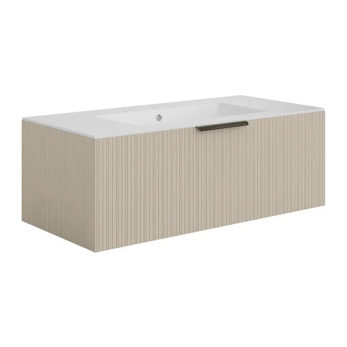 Meuble de salle de bain suspendu strié avec vasque à encastrer - Coloris beige - 100 cm - PALIRO