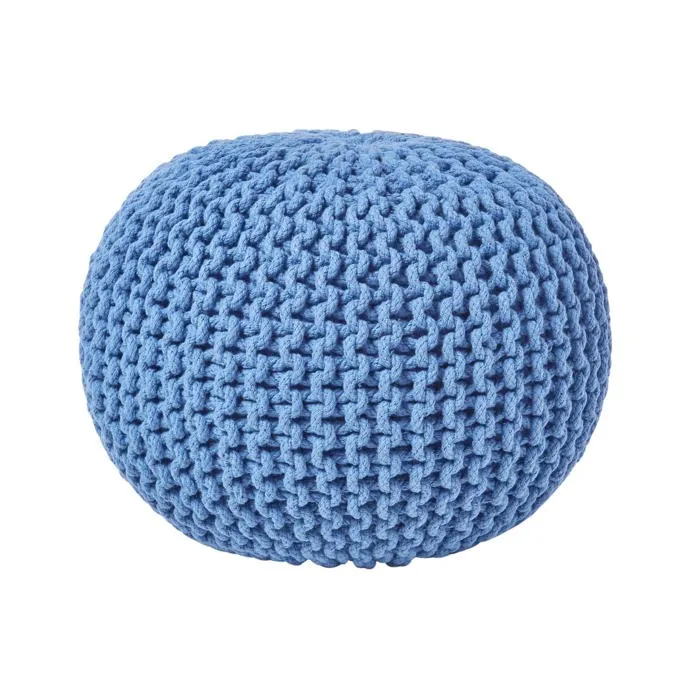 Pouf En Tricot Rond Bleu - Homescapes
