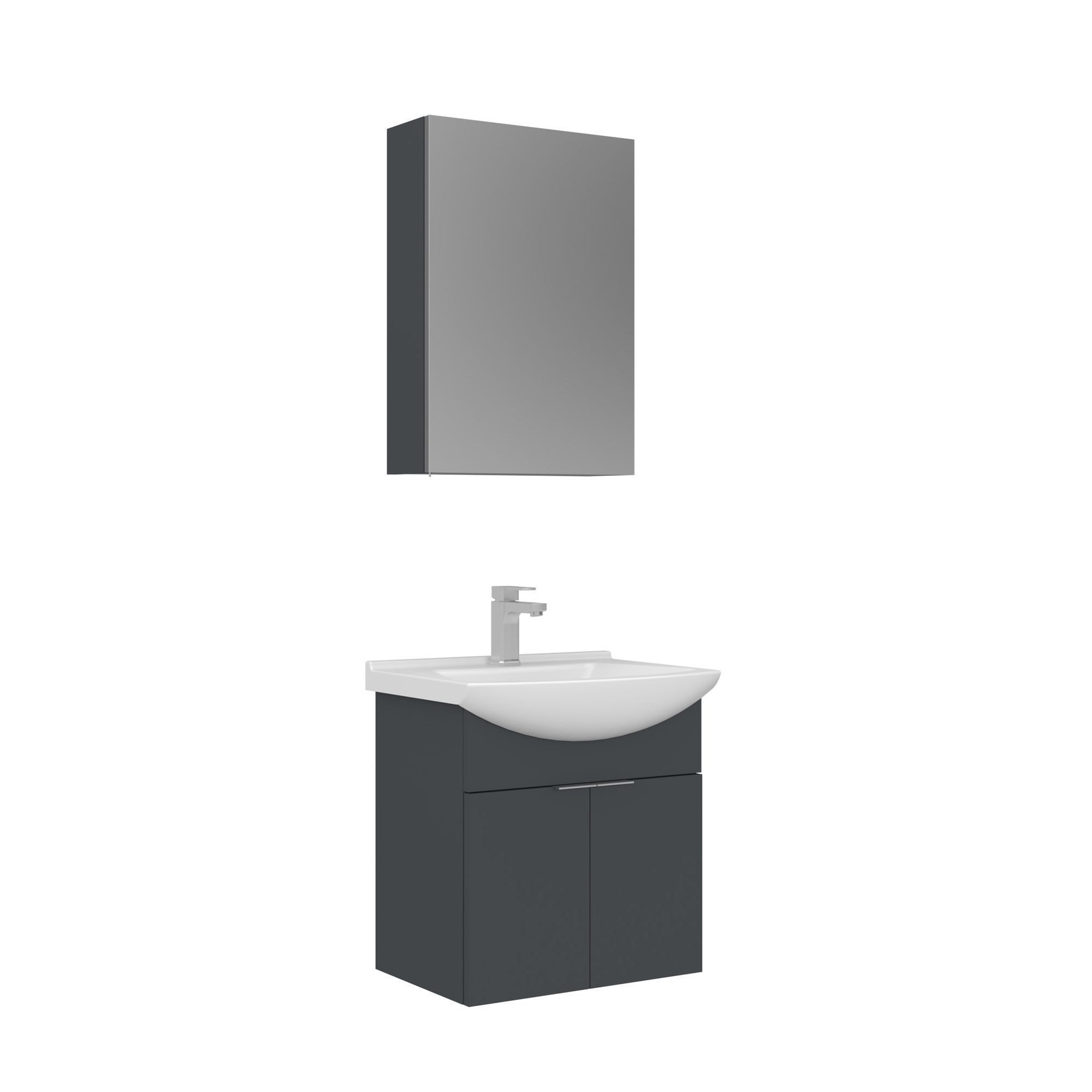 Meuble Avec Simple Vasque Et Miroir "purus 55" - 55 X 50 X 58 Cm - Matte Anthracite