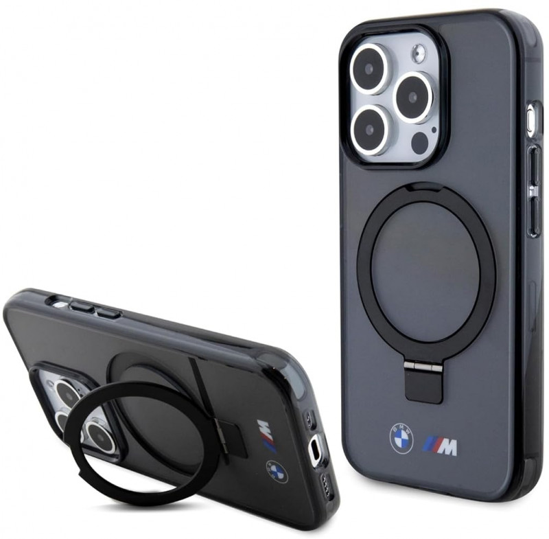 Coque Rigide Noire Bmw Bmhmp15lursk Pour Iphone 15 Pro 6.1 Avec Support Annulaire, Collection M Et Magsafe