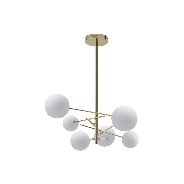 Lustre asymétrique en métal - 6 globes - L.72 x H. 116 cm - Doré brillant - NAKINA