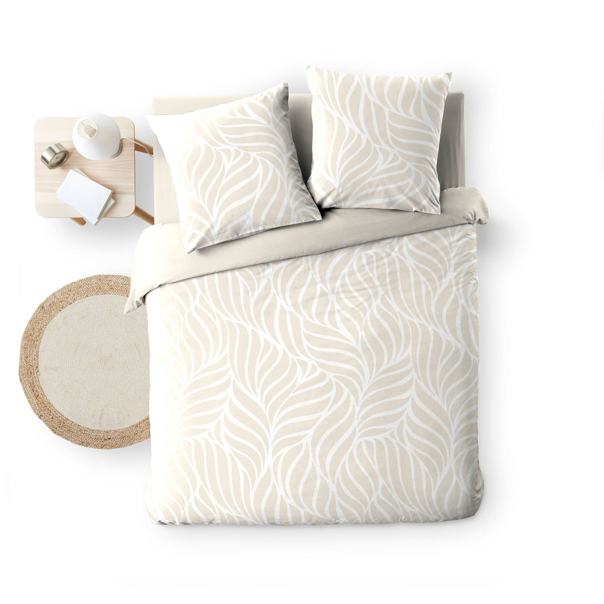 Housse De Couette 260 X 240 Cm Imprimée 57 Fils - Morganeva Naturel - 2 Taies Incluses