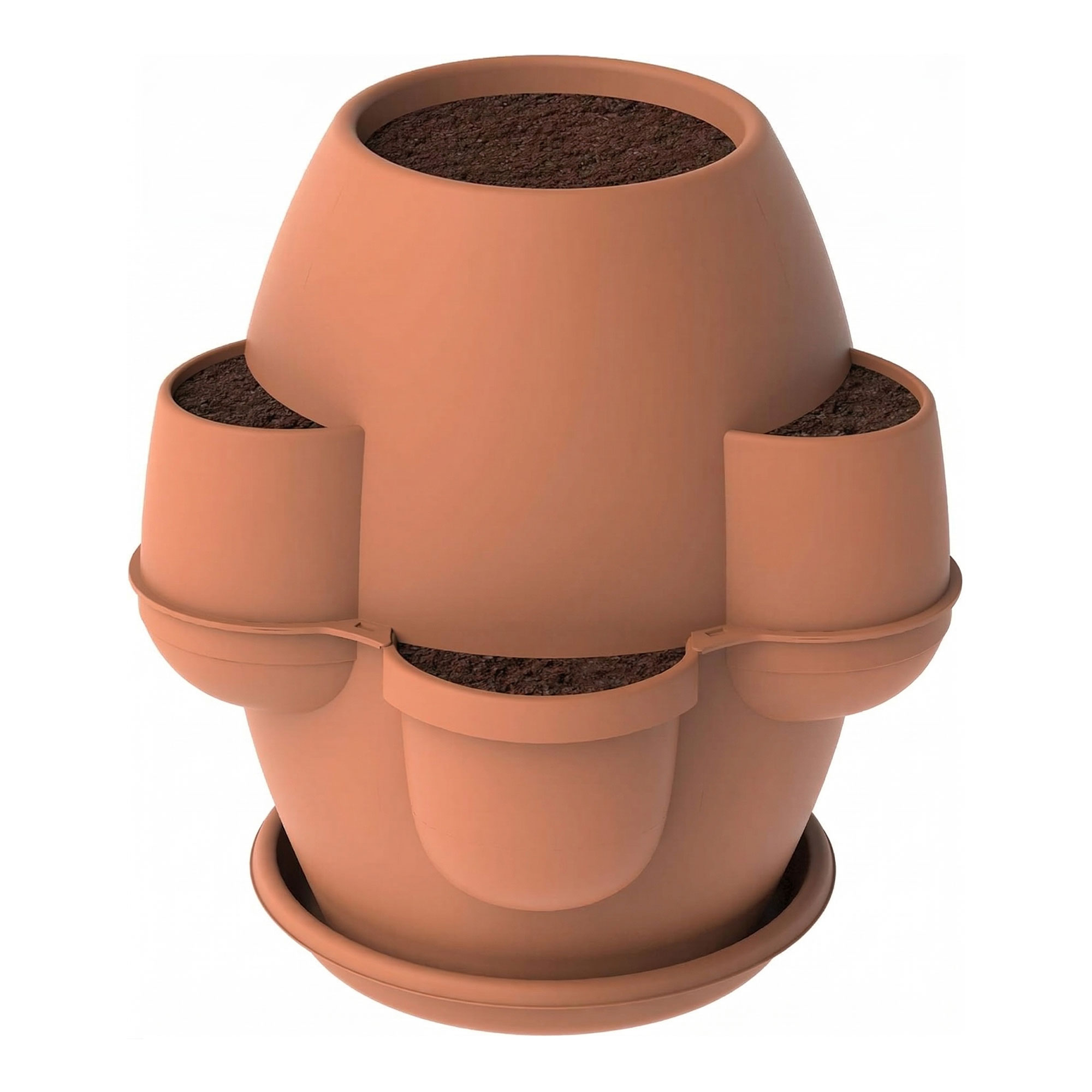 Oasi - Jardinière De Jardin 80x80x80 Cm Avec 6 Poches Périphériques Et Soucoupe Terracotta