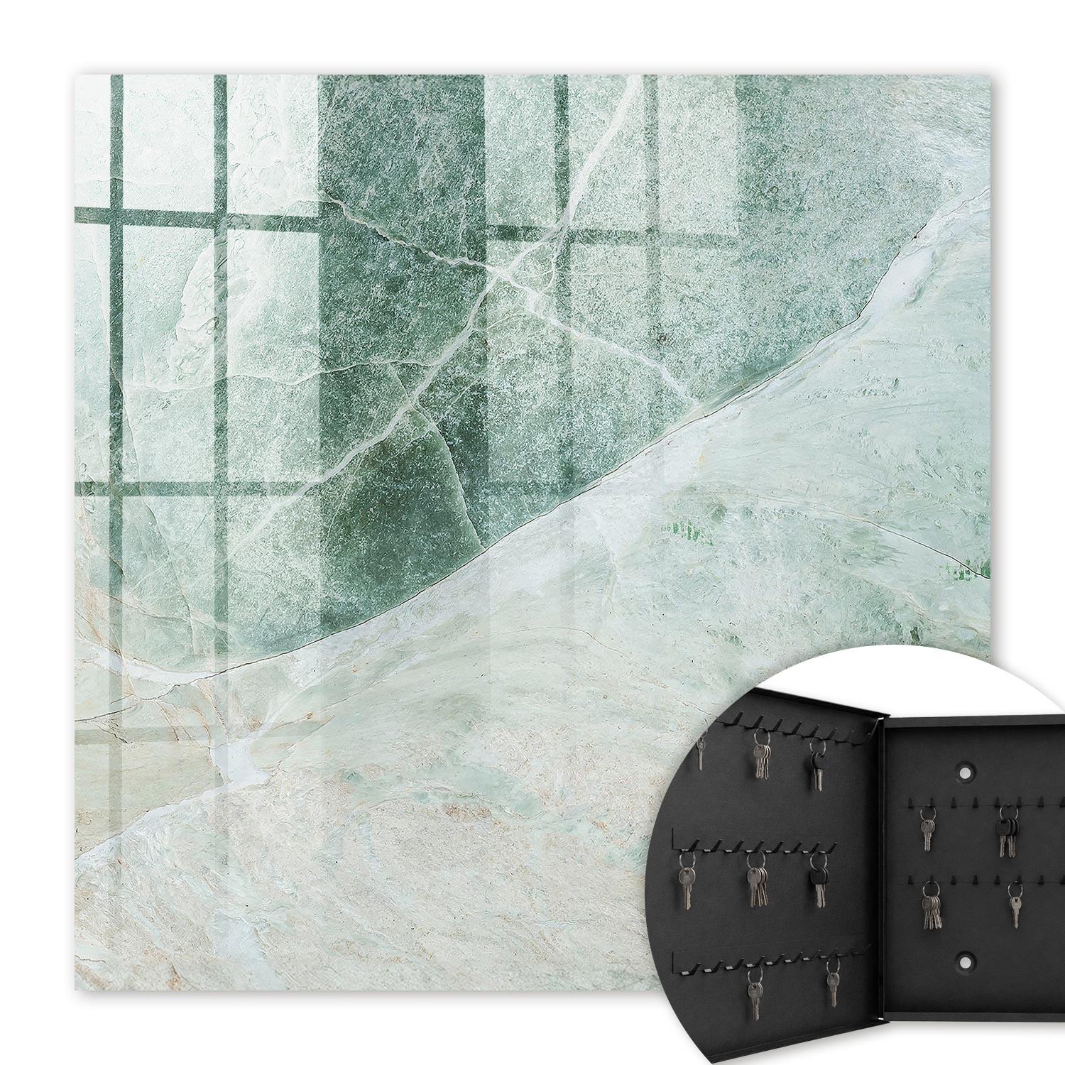 Armoire À Clés - (30 Cm X 30 Cm) - Boîte À Clés Murale - Coffret De Rangement Pour Clés - Couleur Noire - Ouverture Vers La Gauche - Pour Maison Et Bureau - Élégance Du Marbre