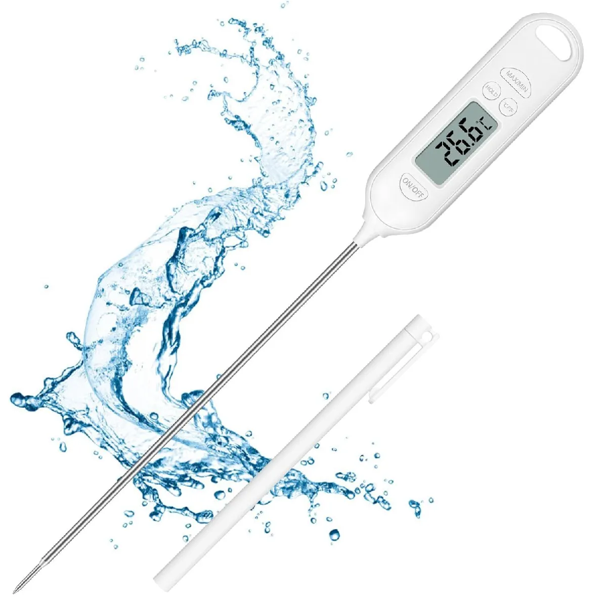 Thermomètre À Viande Numérique 3 Secondes Haute Précision Avec Écran Lcd °f/°c Blanc
