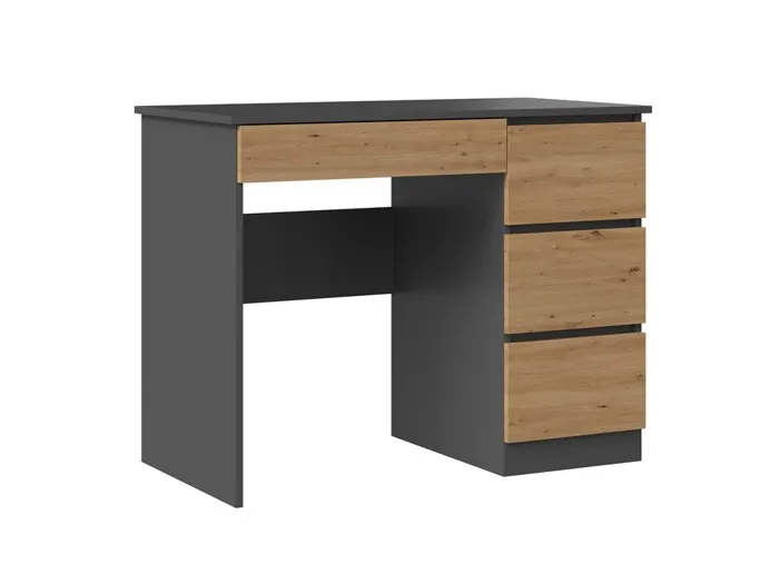 Bureau droite avec 4 tirois, 51 cm, x 98 cm, x 76 cm, Anthracite, Chêne Artisan