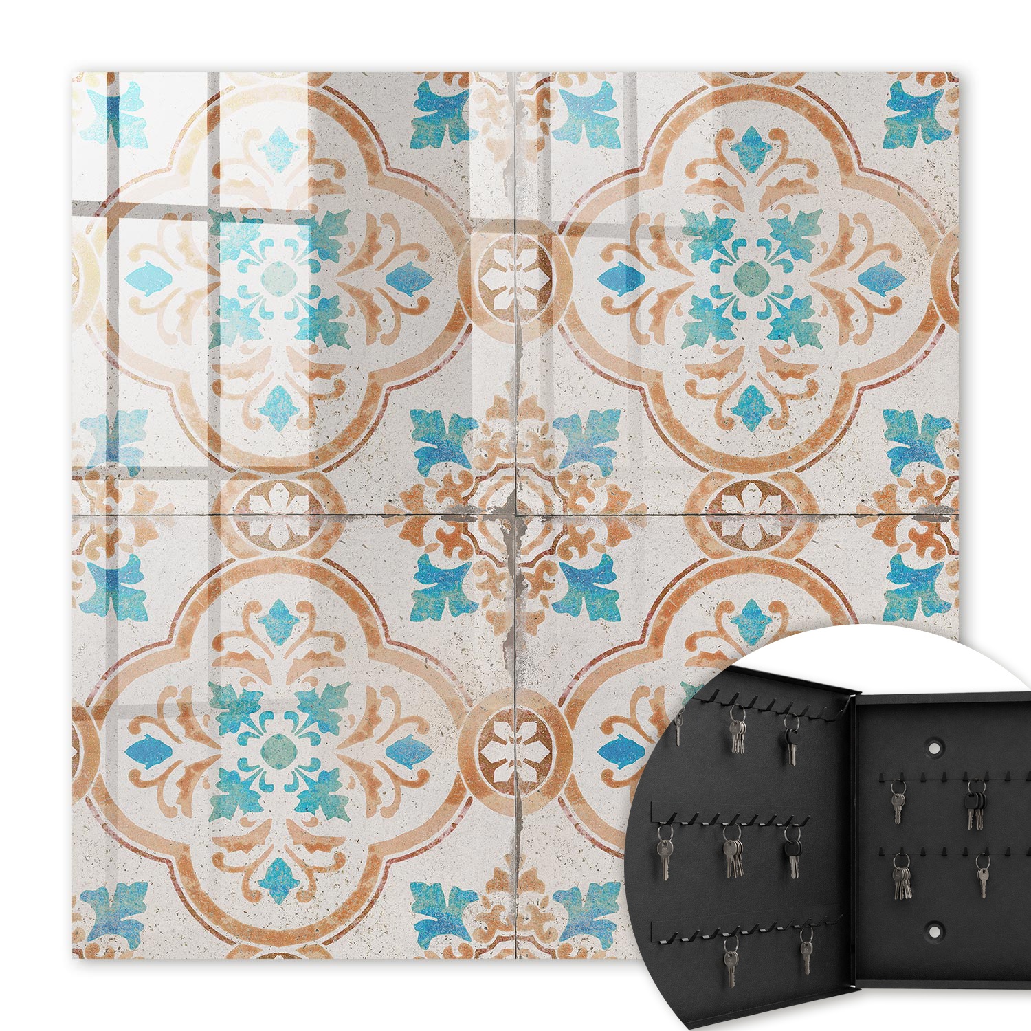 Armoire À Clés - (30 Cm X 30 Cm) - Boîte À Clés Murale - Coffret De Rangement Pour Clés - Couleur Noire - Ouverture Vers La Gauche - Pour Maison Et Bureau - Motif De Carreaux