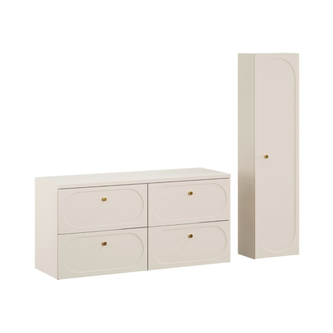 Ensemble Tornado Beige: Meubles Sous Vasque 120cm + Plan Pour Vasque + Colonne De Rangement