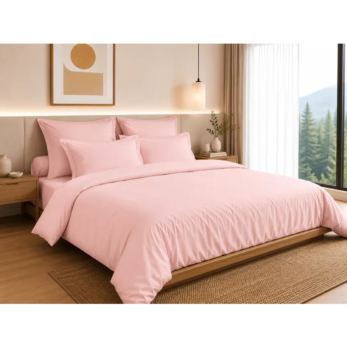 Housse de Couette 260 x 240 cm 100% Coton 57 Fils/cm² Rose Dragée