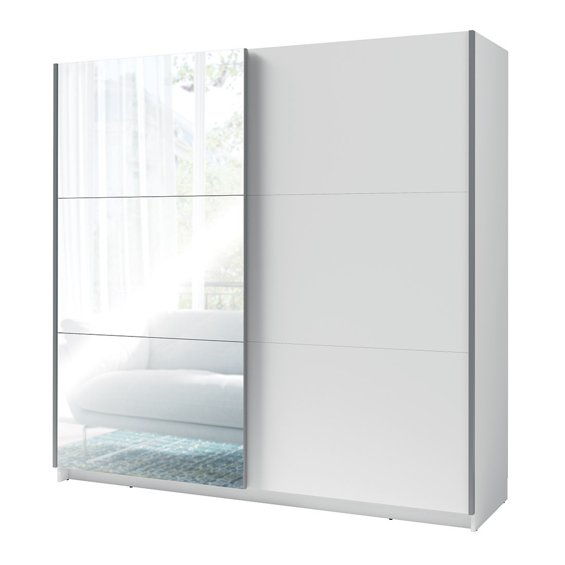 Meublorama - Armoire, Garde Robe 200 Cm 2 Portes Coulissantes Avec Miroir - Blanc - Collection Arsala