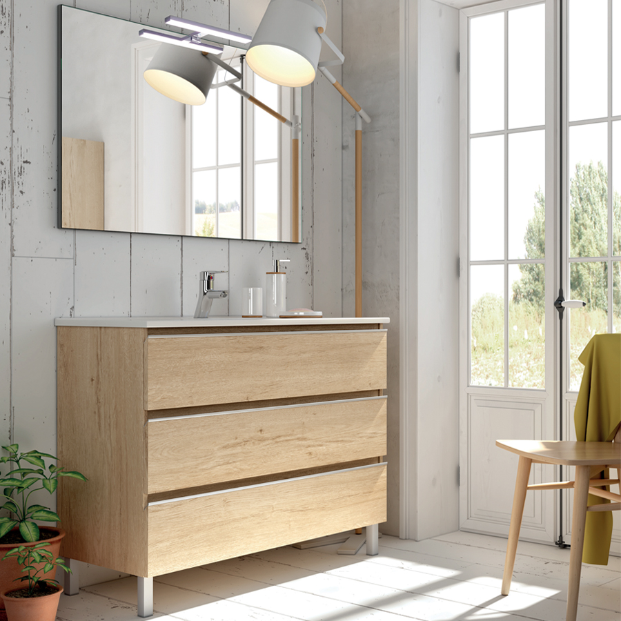 Meuble de salle de bain 80 cm simple vasque 3 tiroirs PALMA bambou (chêne clair) COSYNEO ING3CPALMA80BAM
