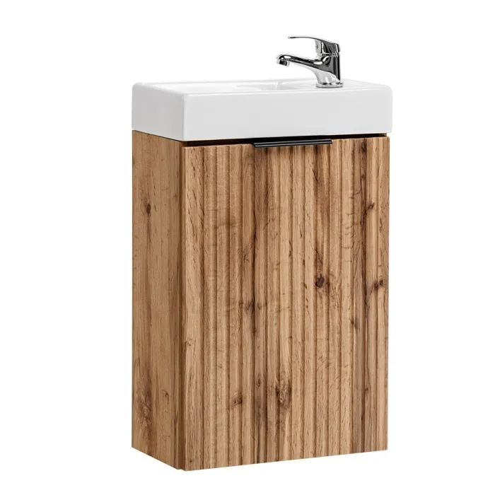 Ensemble meuble lave-mains suspendu ADEL chêne avec le lavabo FIKA 40 cm