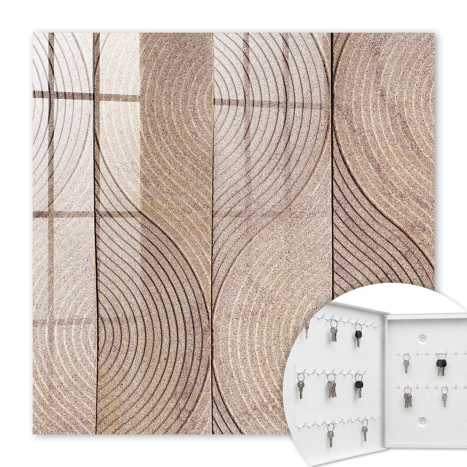 Armoire À Clés - (30 Cm X 30 Cm) - Boîte À Clés Murale - Coffret De Rangement Pour Clés - Couleur Blanche - Ouverture Vers La Gauche - Pour Maison Et Bureau - Ondulations Texturées
