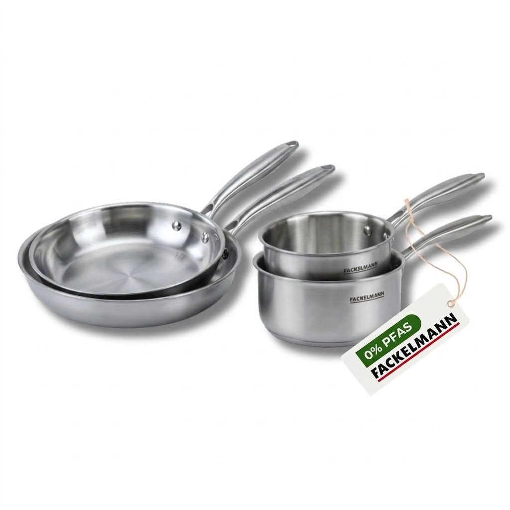 Batterie De Cuisine Avec 2 Poêles 24/26 Cm Et 3 Casseroles 14/18 Cm En Inox Sans Pfas Fackelmann Vita3