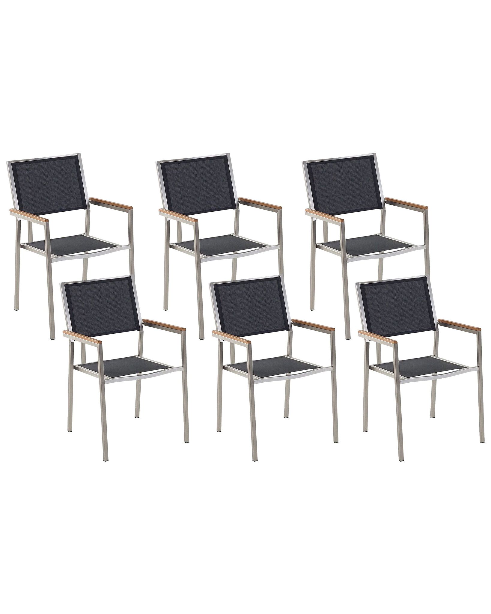 Beliani - Lot De 6 Chaises De Jardin Empilables Gris Et Argenté En Tissu Et Inox Grosseto