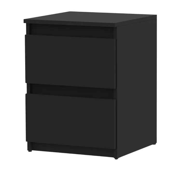 Table de chevet Noir 40X40X54cm, 2 tiroirs, meuble de nuit pour chambre à coucher