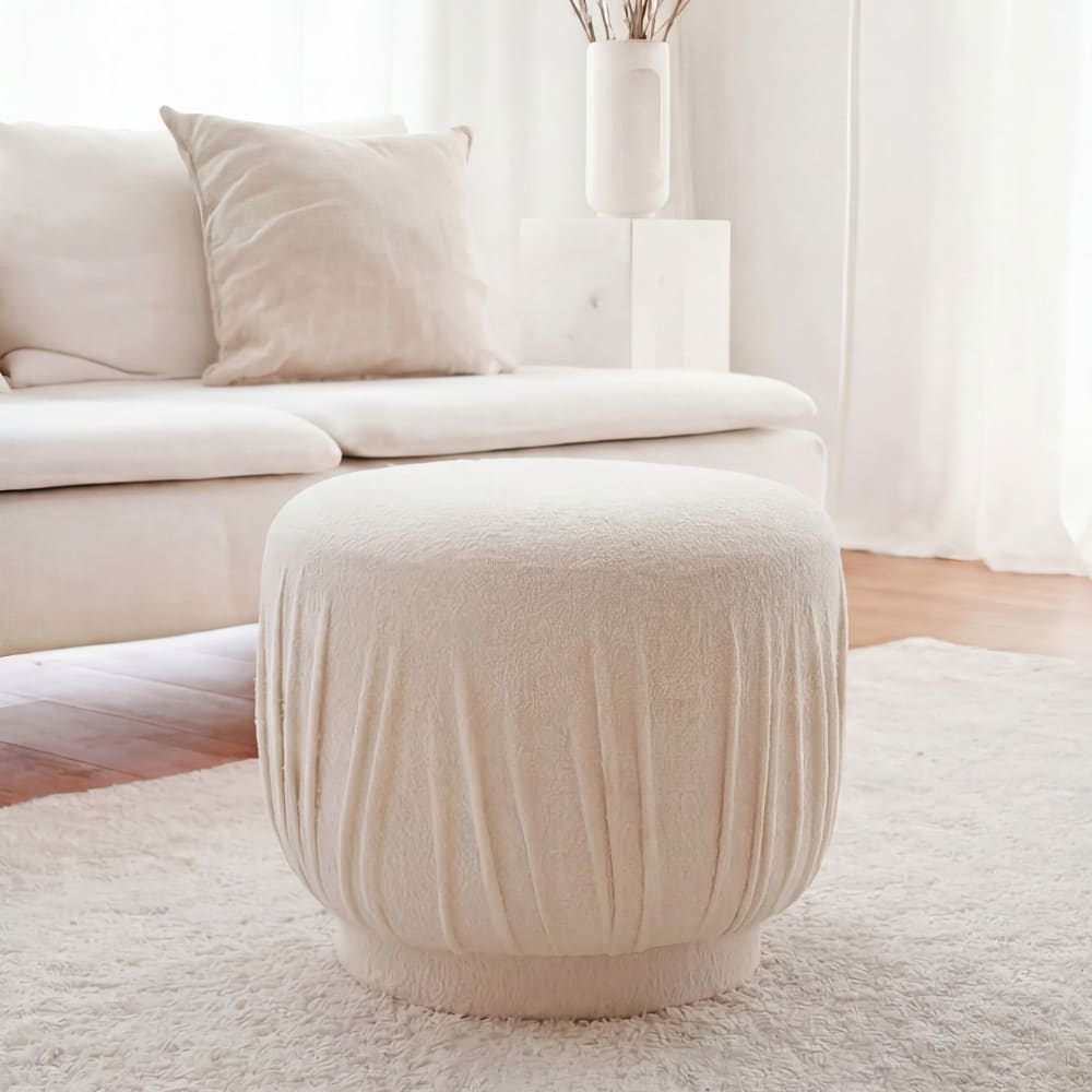 Pouf En Tissu 50cm Crème Tabouret Pouf Rond Rembourré Petit Pouf D'appoint