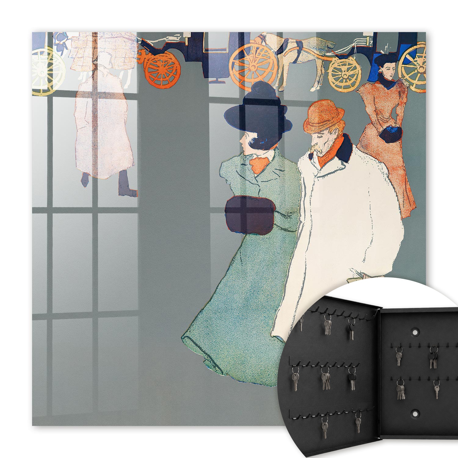 Armoire À Clés - (30 Cm X 30 Cm) - Boîte À Clés Murale - Coffret De Rangement Pour Clés - Couleur Noire - Ouverture Vers La Gauche - Pour Maison Et Bureau - Promenade En Ville