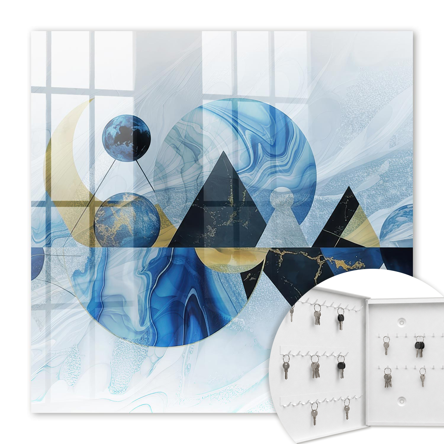 Armoire À Clés - (30 Cm X 30 Cm) - Boîte À Clés Murale - Coffret De Rangement Pour Clés - Couleur Blanche - Ouverture Vers La Gauche - Pour Maison Et Bureau - Abstraction Cosmique