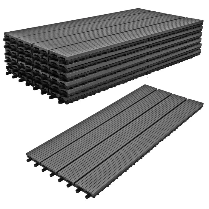 Noka - Revêtement de sol extérieur avec clip 90x30 cm 6 dalles pour jardin, patio, terrasse en WPC Noir