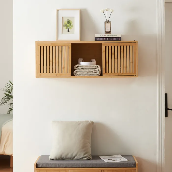 Étagère murale Ypäjä bambou 93 x 20 x 33 cm naturel en.casa