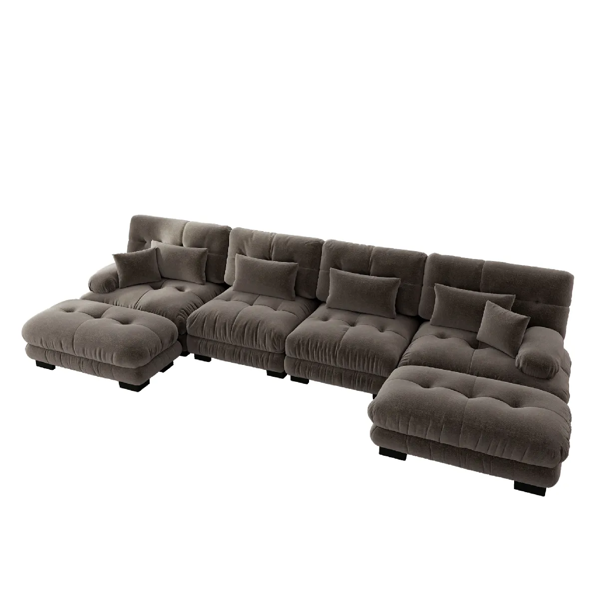 Canapé Modulable 4 Places, D'Angle Avec Ottomans Mobiles, Chenille, Marron