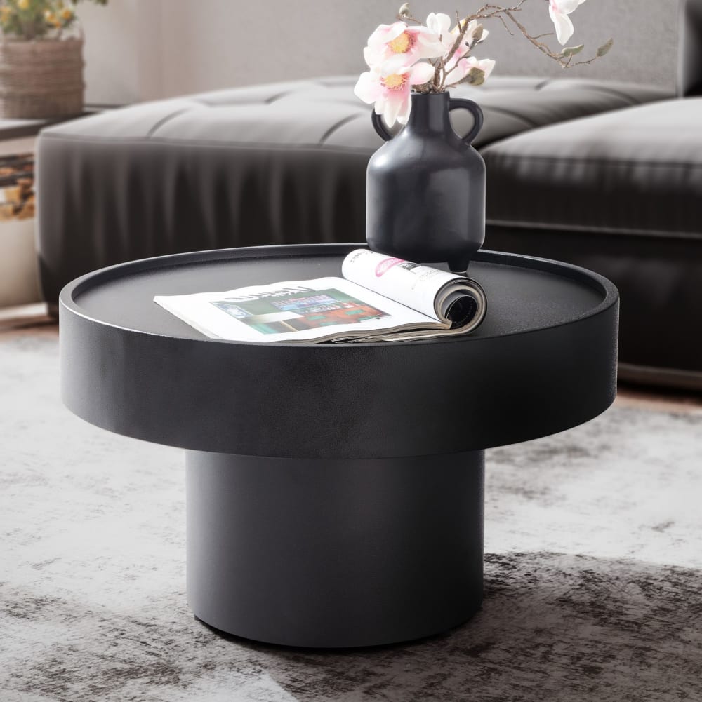 Table basse forme champignon métal noir 60x60x36 cm table de salon ronde FineBuy