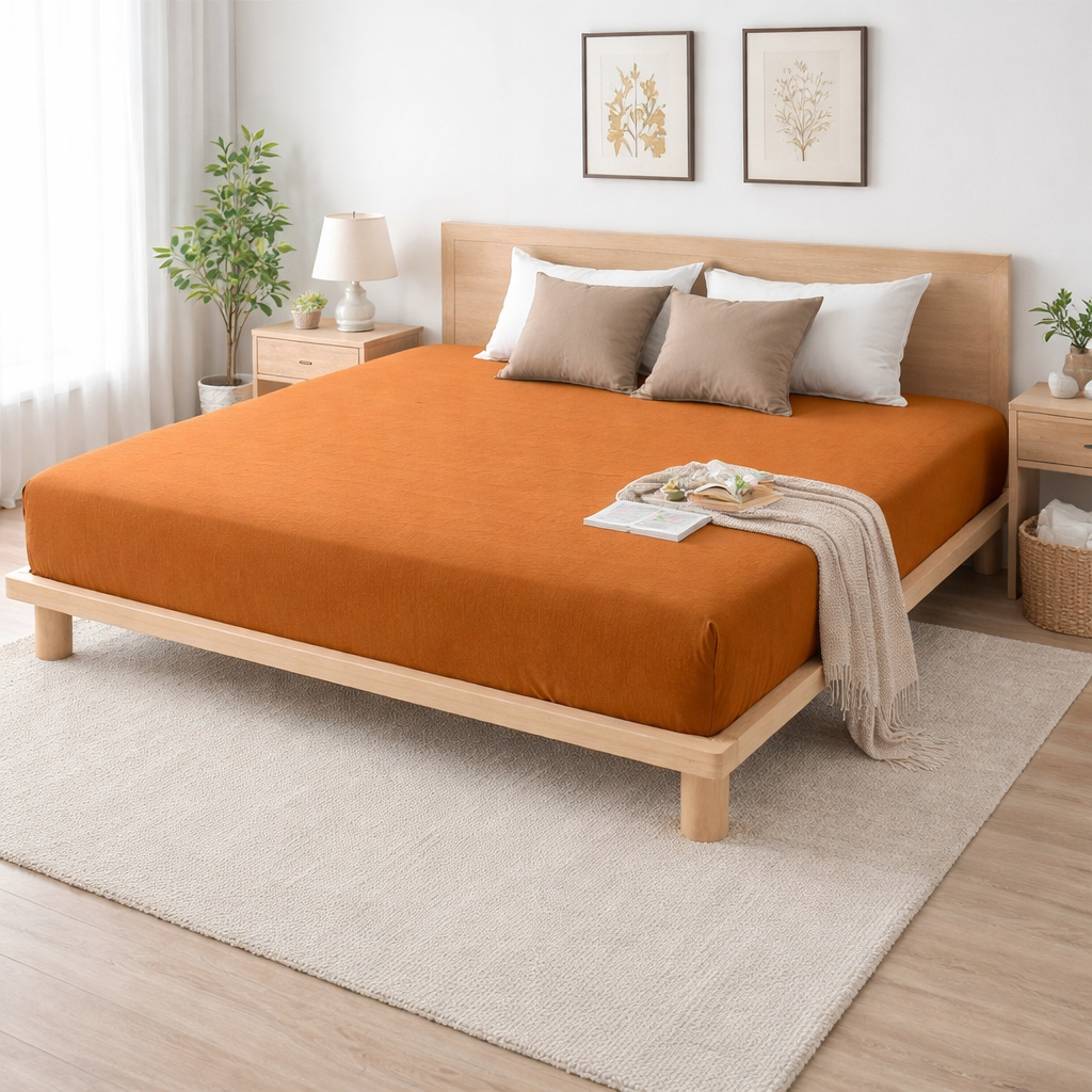 Drap-housse 140 X 190 Cm Sienna Caramel - Face Gaze De Coton & Coton 57 Fils - Bonnet 30 Cm