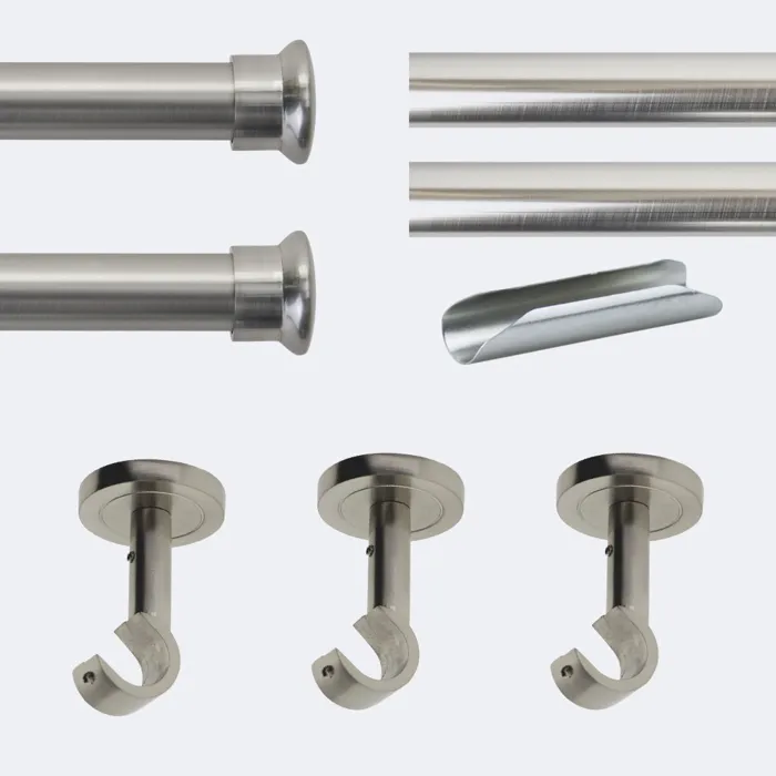 Kit de tringle à rideaux Nickel Mat 300cm Diam.20mm Embout Chapeau - Fixation Plafond - Boulet