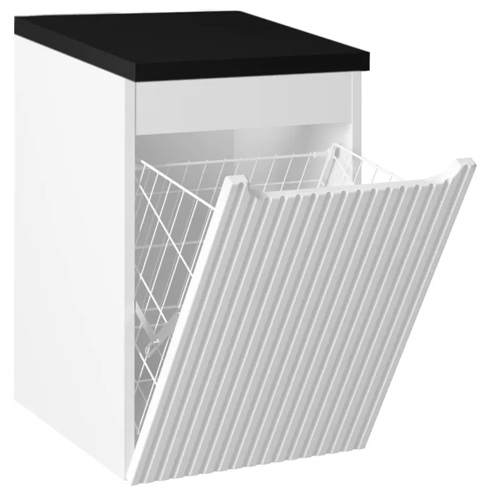 Meuble bas de salle de bain NOVA BLANC avec panier à linge et plan NOIR 40 cm