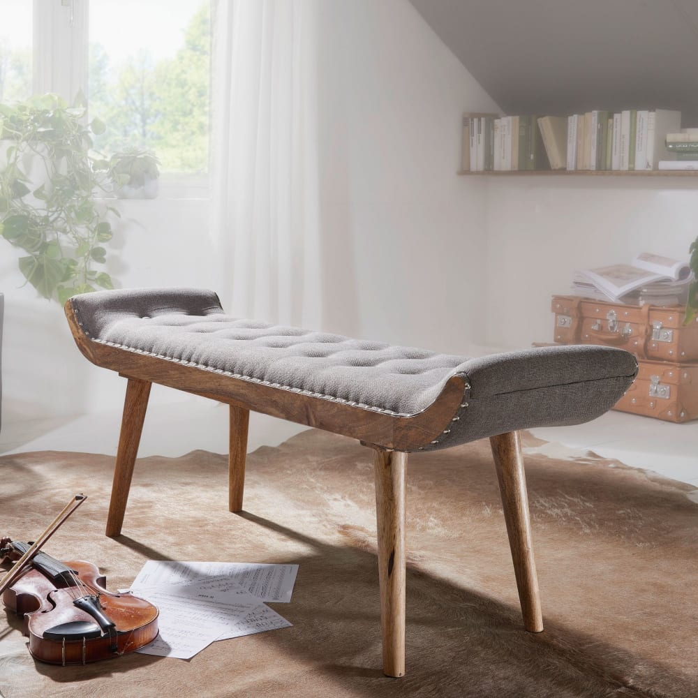 Finebuy Banc Tissu / Bois Tapissé Banc 125x51x38 Cm Banc De Lit Gris Banc D'entrée