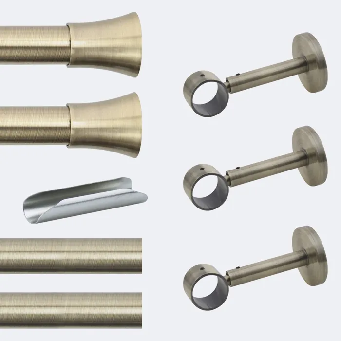 Kit de tringle à rideaux Bronze 300cm Diam.28mm Embout Pommeau - Fixation Mur - Boulet