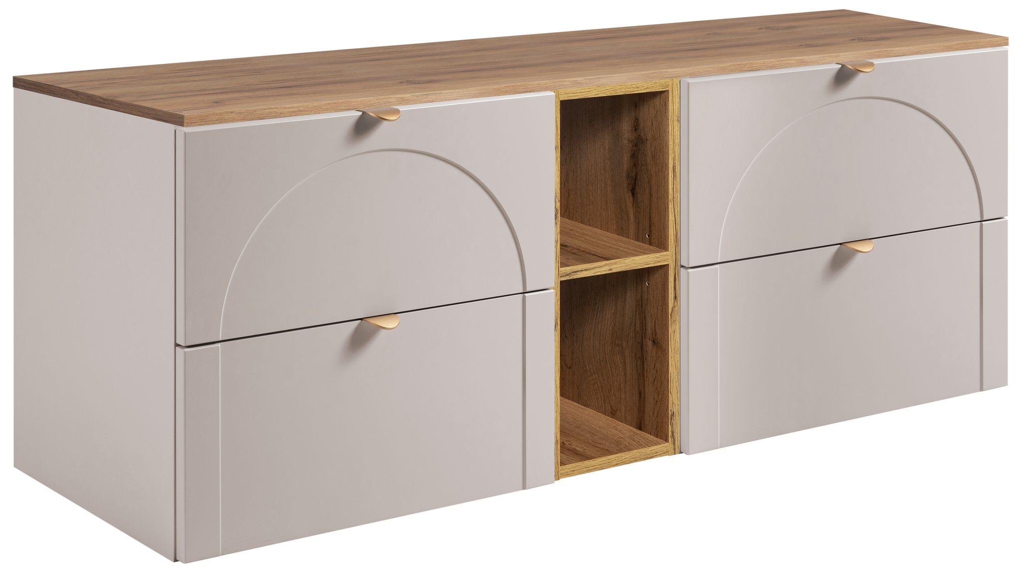 Meuble Sous Vasque Suspendu Aura Cachemire Avec Plan Et Étagère Chêne Craft 140 Cm K