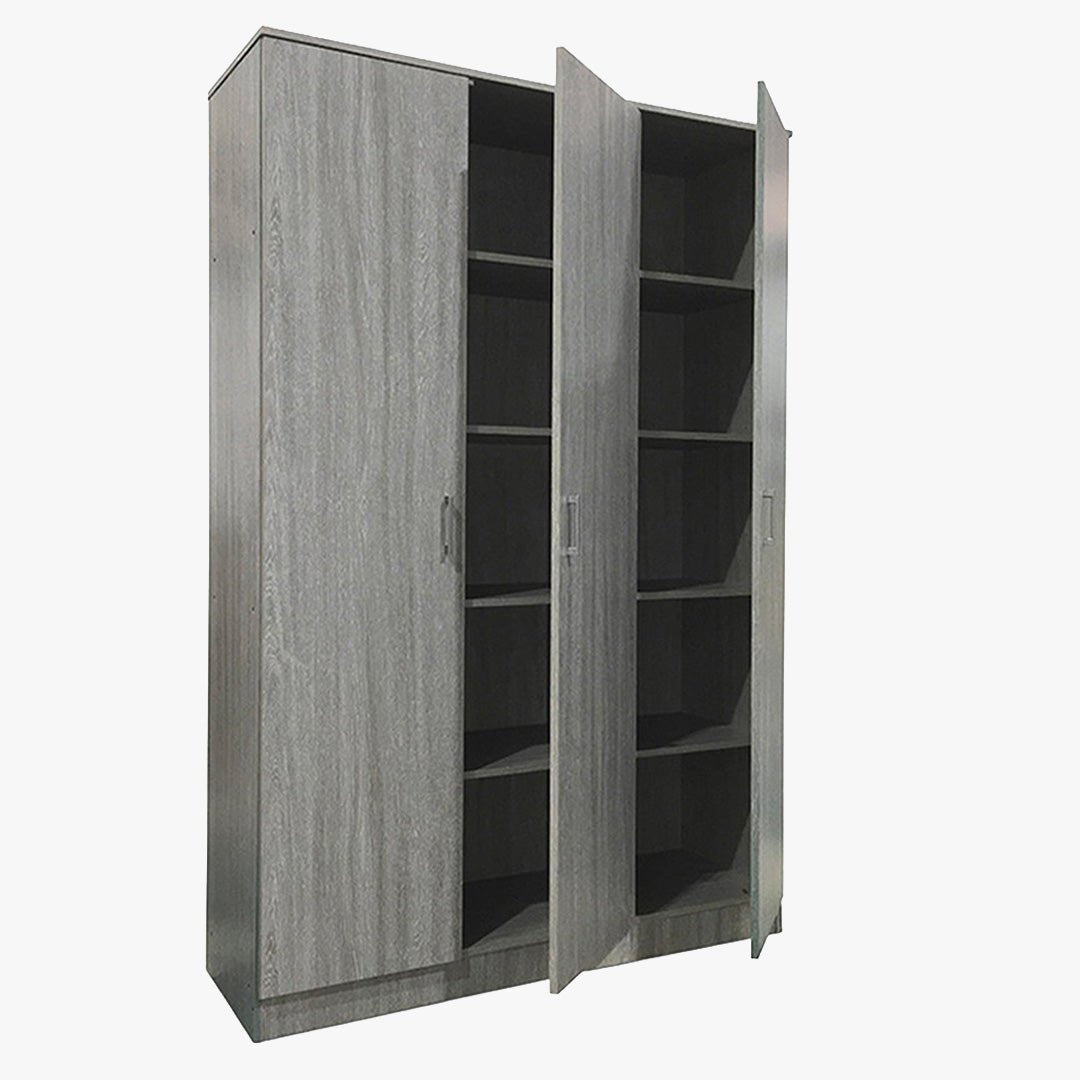 Ray Xl Armoire 3 Portes 4 Étagères Couleur Chêne Gris