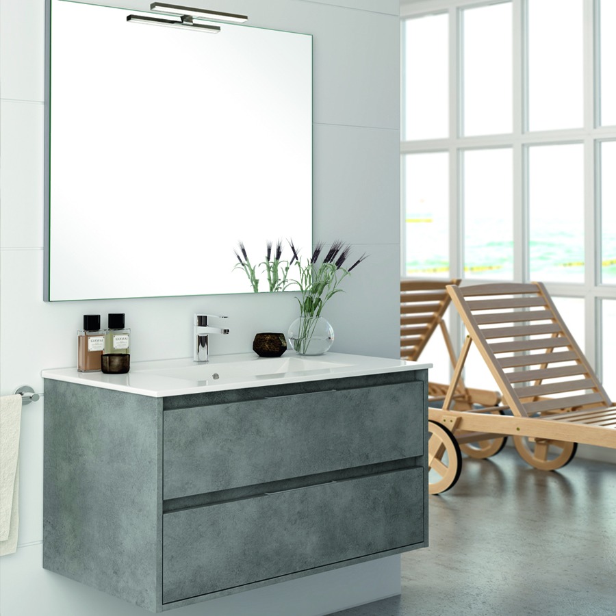 Meuble de salle de bain 80 cm simple vasque 2 tiroirs IRIS ciment (gris) COSYNEO SIRIRIS80CIM