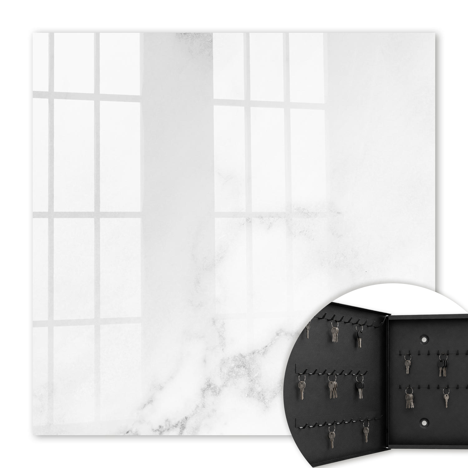 Armoire À Clés - (30 Cm X 30 Cm) - Boîte À Clés Murale - Coffret De Rangement Pour Clés - Couleur Noire - Ouverture Vers La Gauche - Pour Maison Et Bureau - L'Élégance Du Marbre