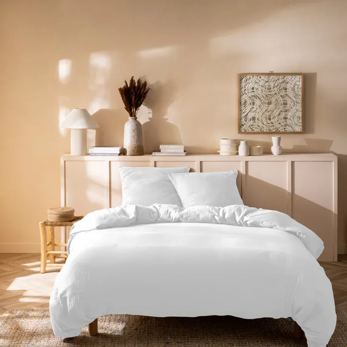 Housse de couette unie en coton blanc 240x220cm