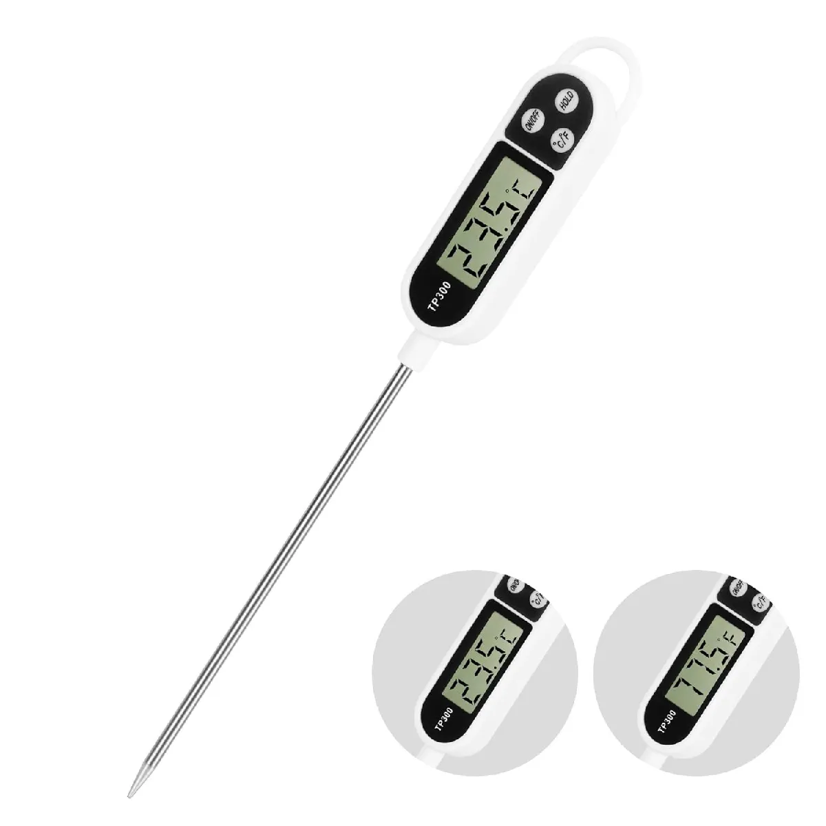 Thermometre Cuisine À Lecture Instantané Avec Longue Sonde Pour La Cuisson, La Pâtisserie Et Les Grillades Blanc Noir