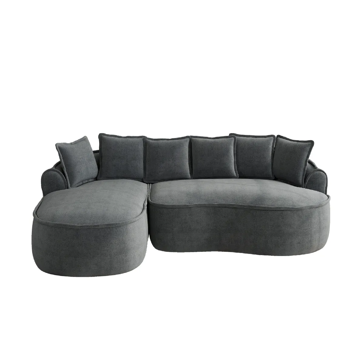 Canapé Modulaire Avec Coussins, Assise Profonde Et Méridienne, En Chenille Grise, 252x164x67 Cm