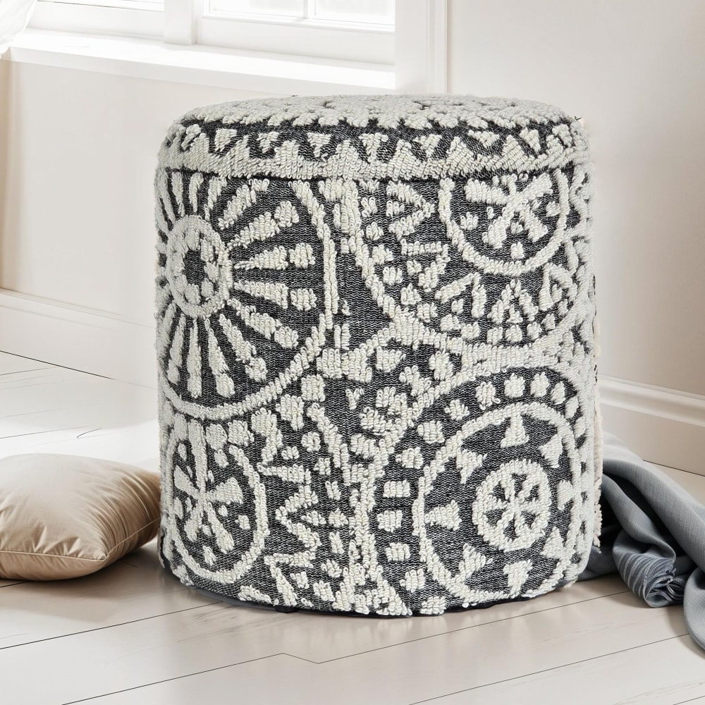 Finebuy Tabouret Rond 40 Cm Laine Gris Crème Avec Coffre Et Couvercle Amovible