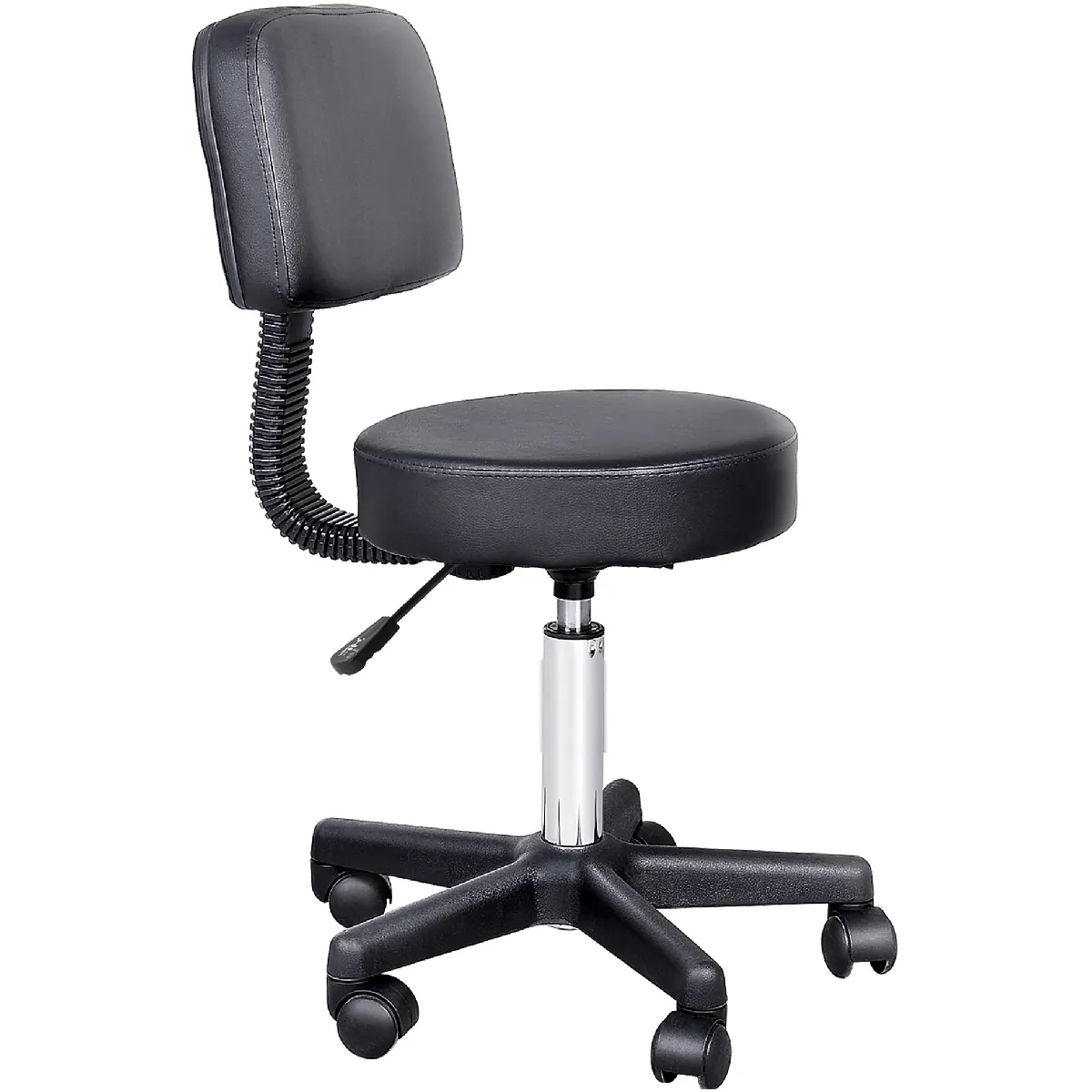 Tabouret de Travail Pivotant Réglable - Chaise de Coiffure Ergonomique avec Roulettes, Cuir Synthétique, Noir, 35x35x84 cm